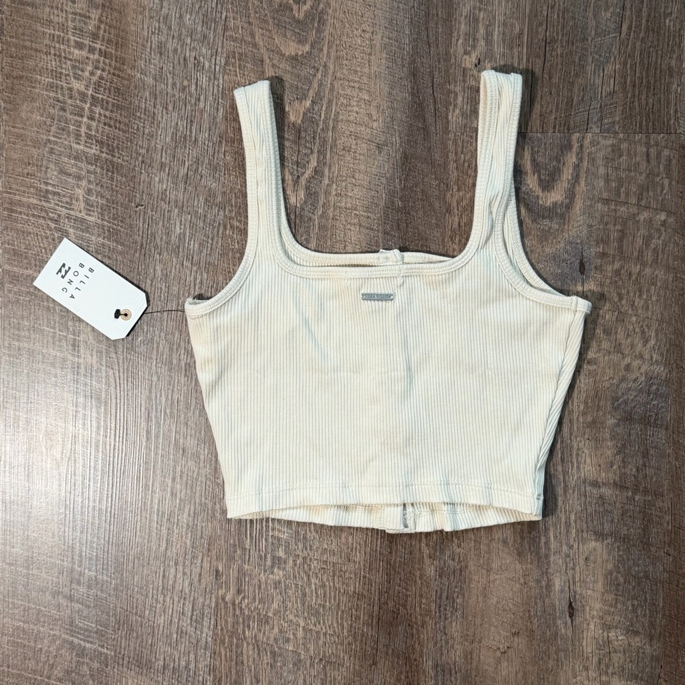 Billabong Cream Ribbed Button-Up Crop Top - Picture 2 of 5